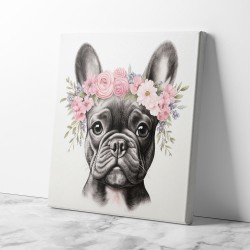 French Bulldog With Pink Flowers 2 Wall Art