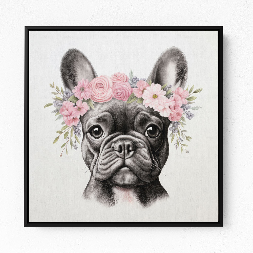 French Bulldog With Pink Flowers 2 Wall Art
