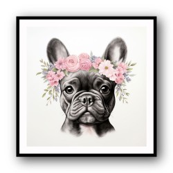 French Bulldog With Pink Flowers 2 Wall Art