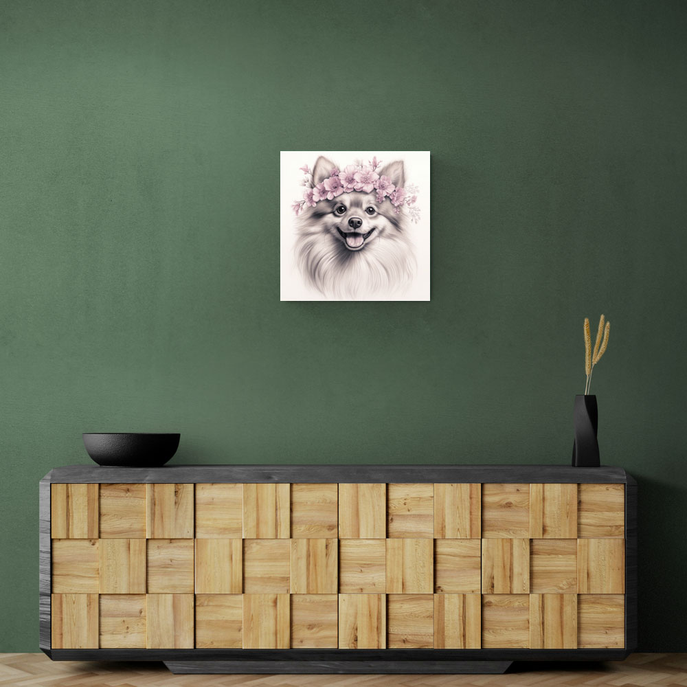 Pomeranian Dog in Pink Flowers Wall Art Pomeranian Dog in Pink Flowers Wall Art