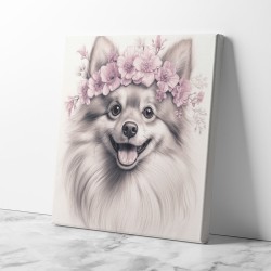 Pomeranian Dog in Pink Flowers Wall Art