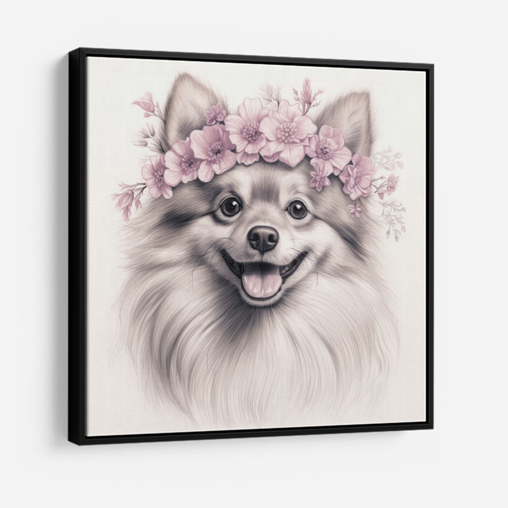 Pomeranian Dog in Pink Flowers Wall Art