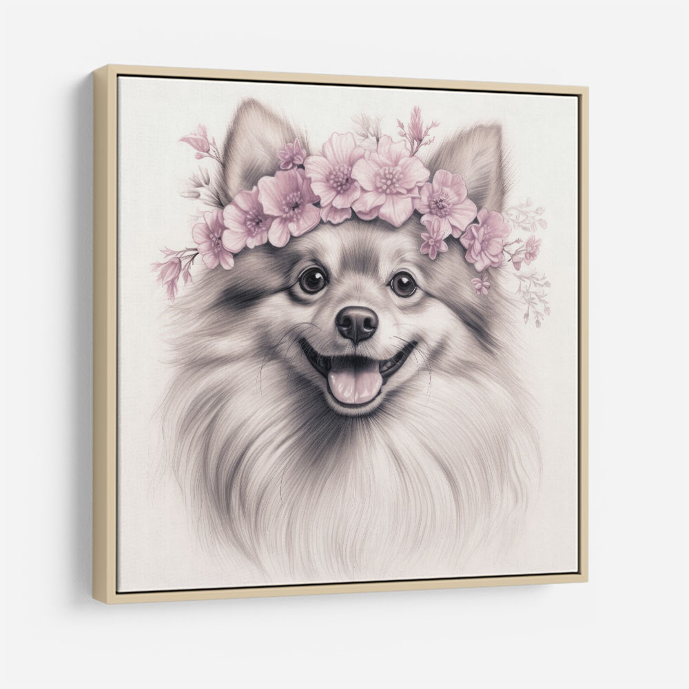 Pomeranian Dog in Pink Flowers Wall Art