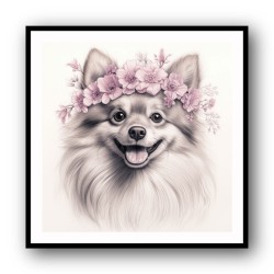 Pomeranian Dog in Pink Flowers Wall Art