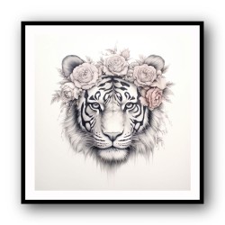 Tiger in Pink Flowers Wall Art