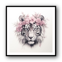 Tiger in Pink Flowers 2 Wall Art