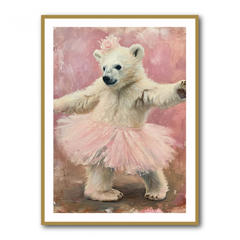 Baby Polar Bear Dancing in a Pink Tutu Wall Art