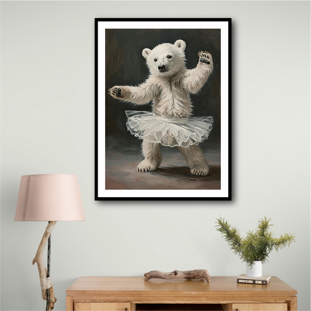 Baby Polar Bear Dancing in a White Tutu Wall Art