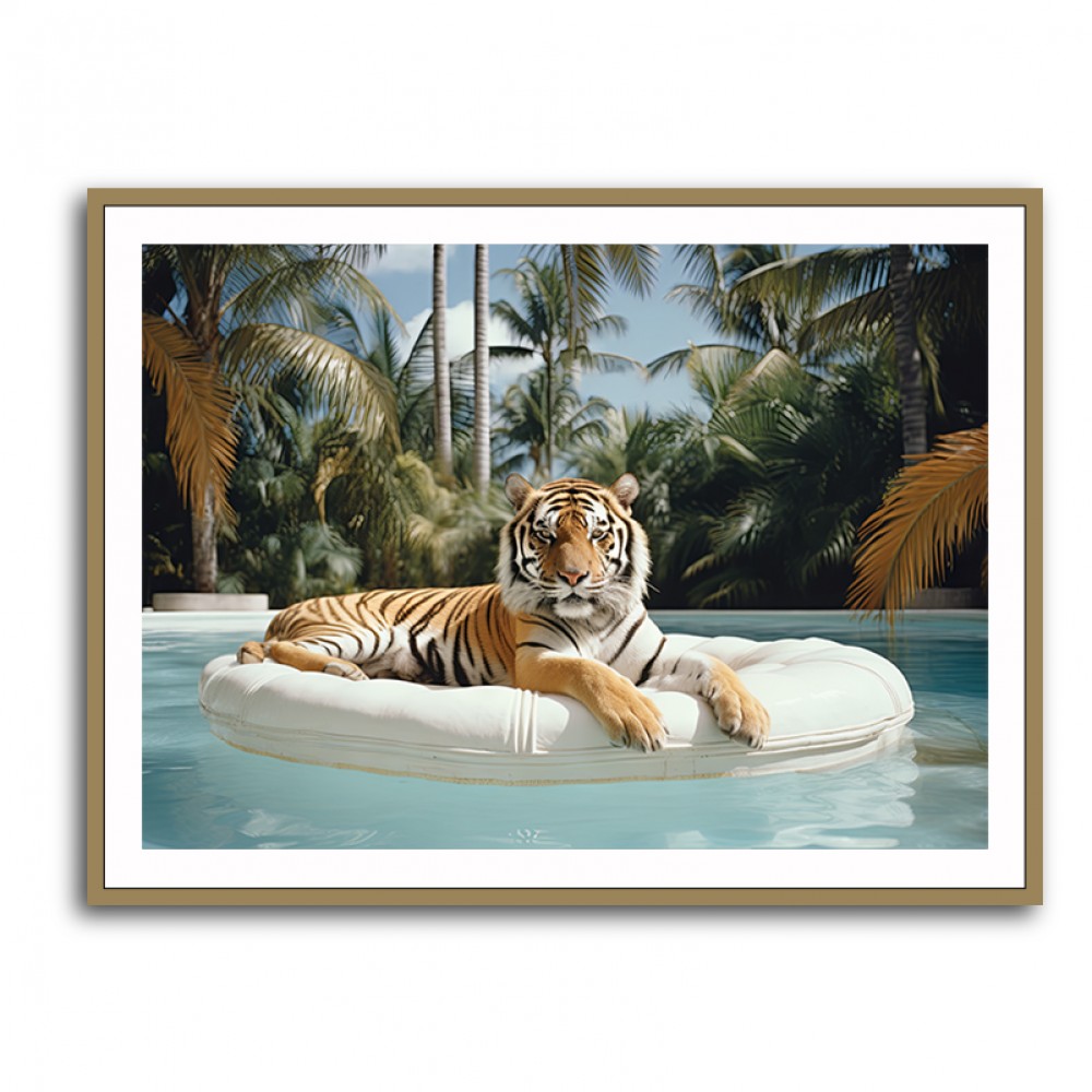Tiger Floating at The Pool Wall Art