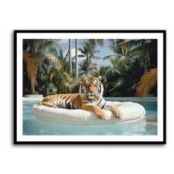 Tiger Floating at The Pool Wall Art