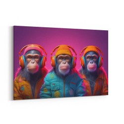 Three Chimps Wearing Headphones Punk Wall Art