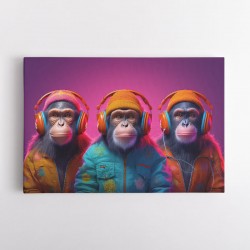 Three Chimps Wearing Headphones Punk Wall Art