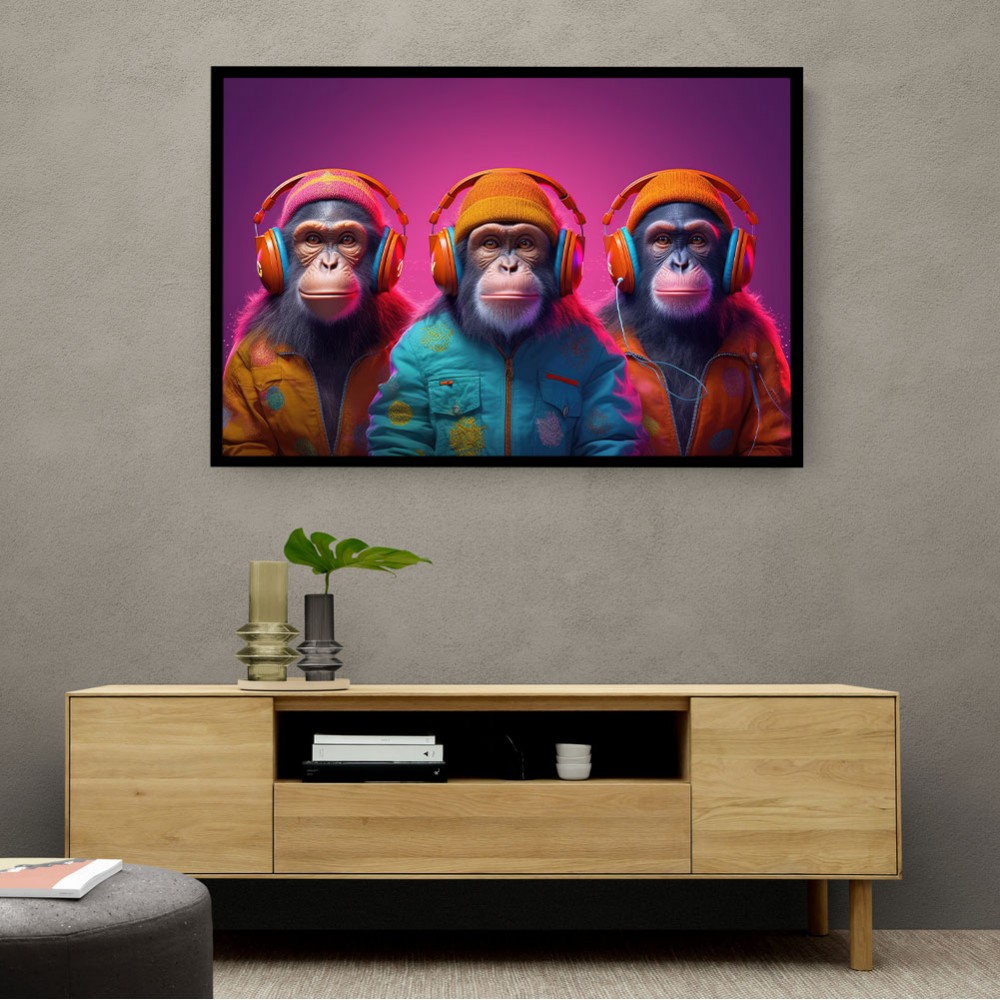 Three Chimps Wearing Headphones Punk Wall Art