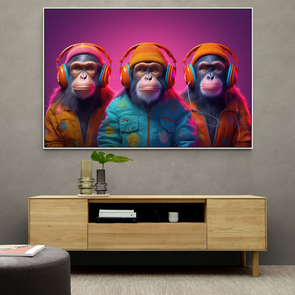 Three Chimps Wearing Headphones Punk Wall Art