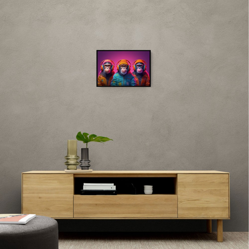 Three Chimps Wearing Headphones Punk Wall Art