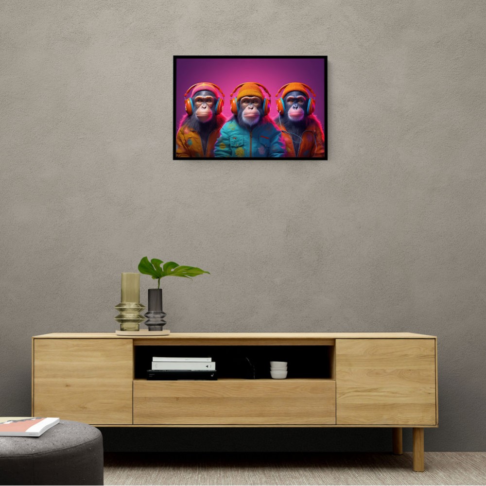 Three Chimps Wearing Headphones Punk Wall Art