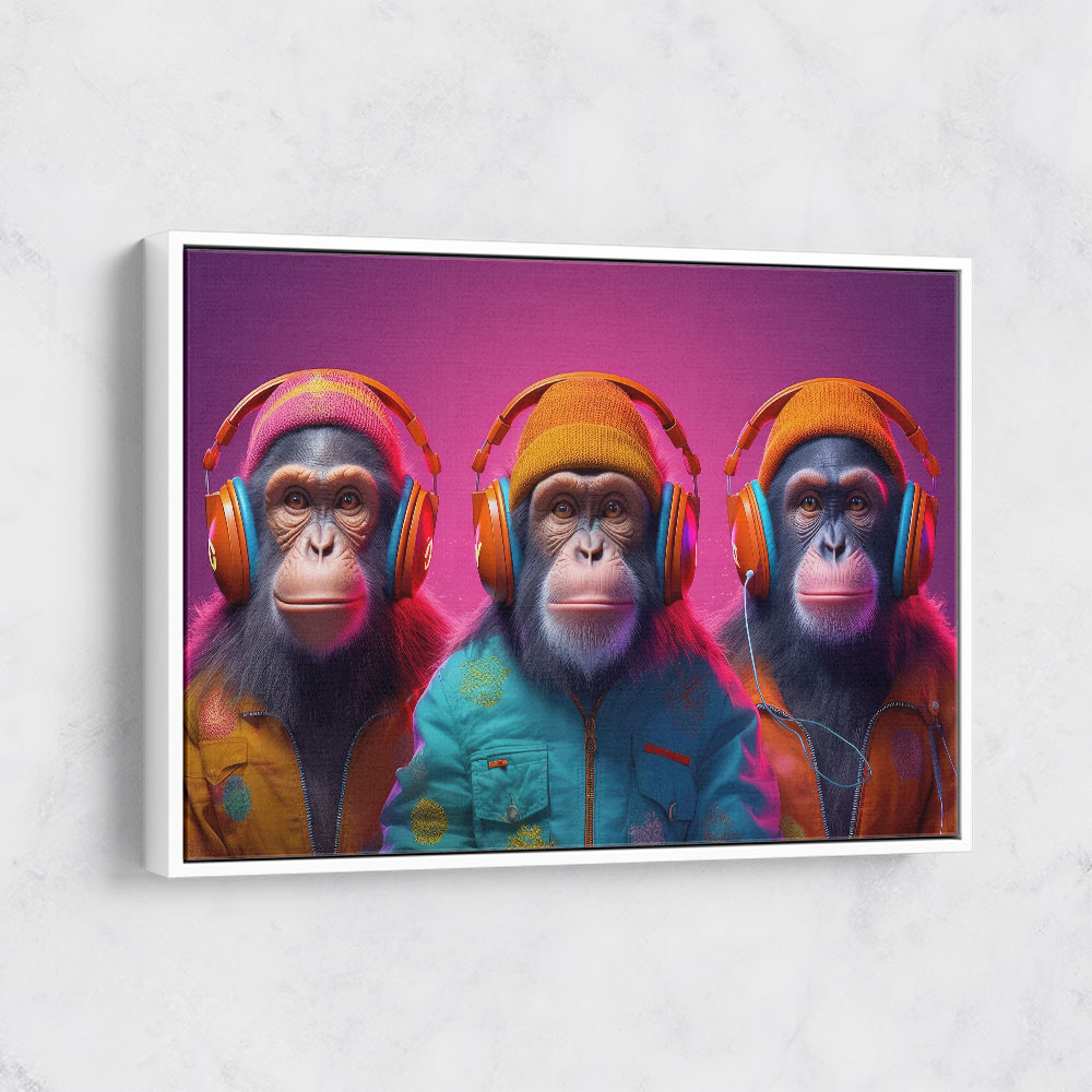 Three Chimps Wearing Headphones Punk Wall Art