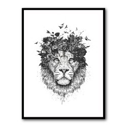 Floral Lion Black & White