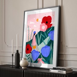 Woman Walking in Flower Garden