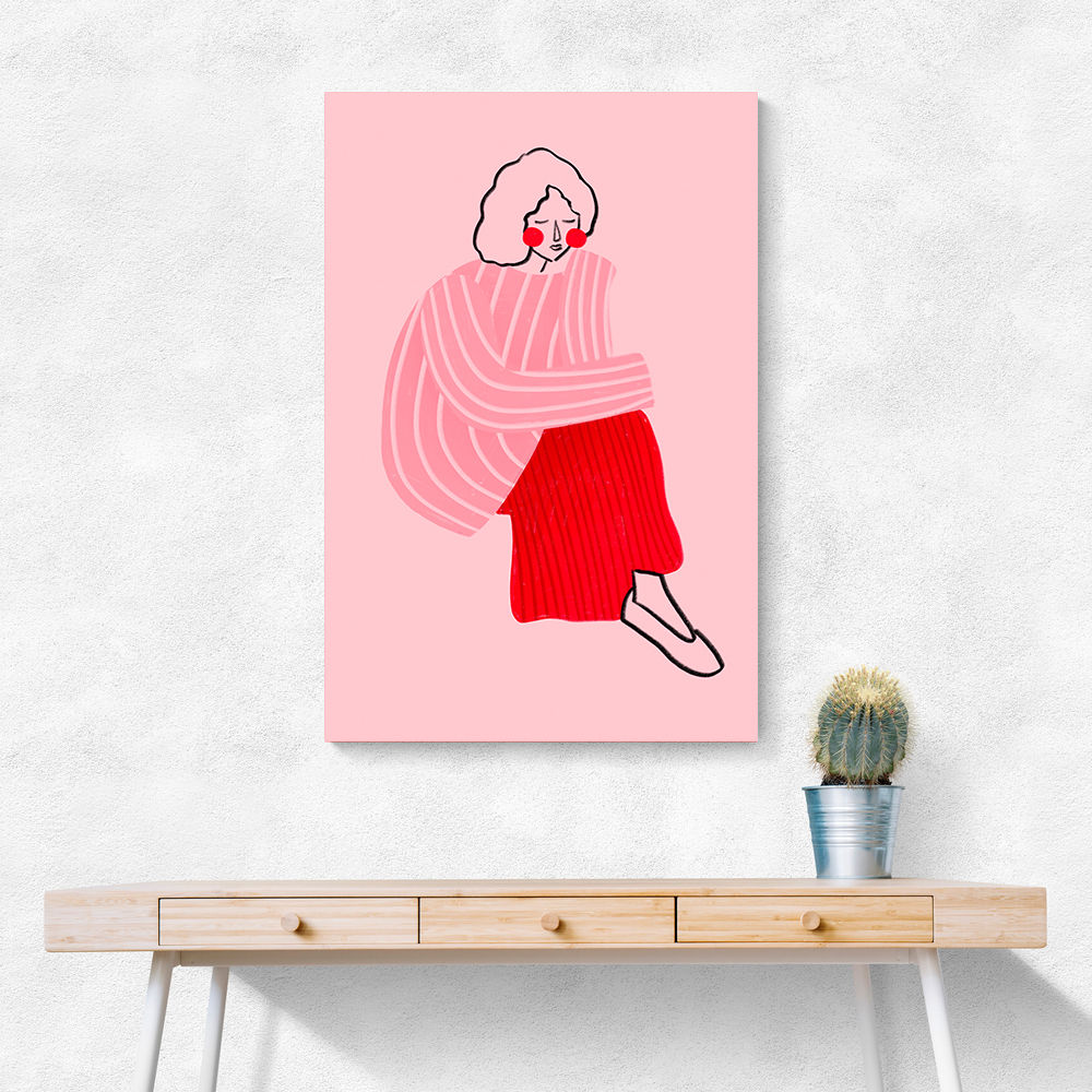 Pink and Red Line Lady