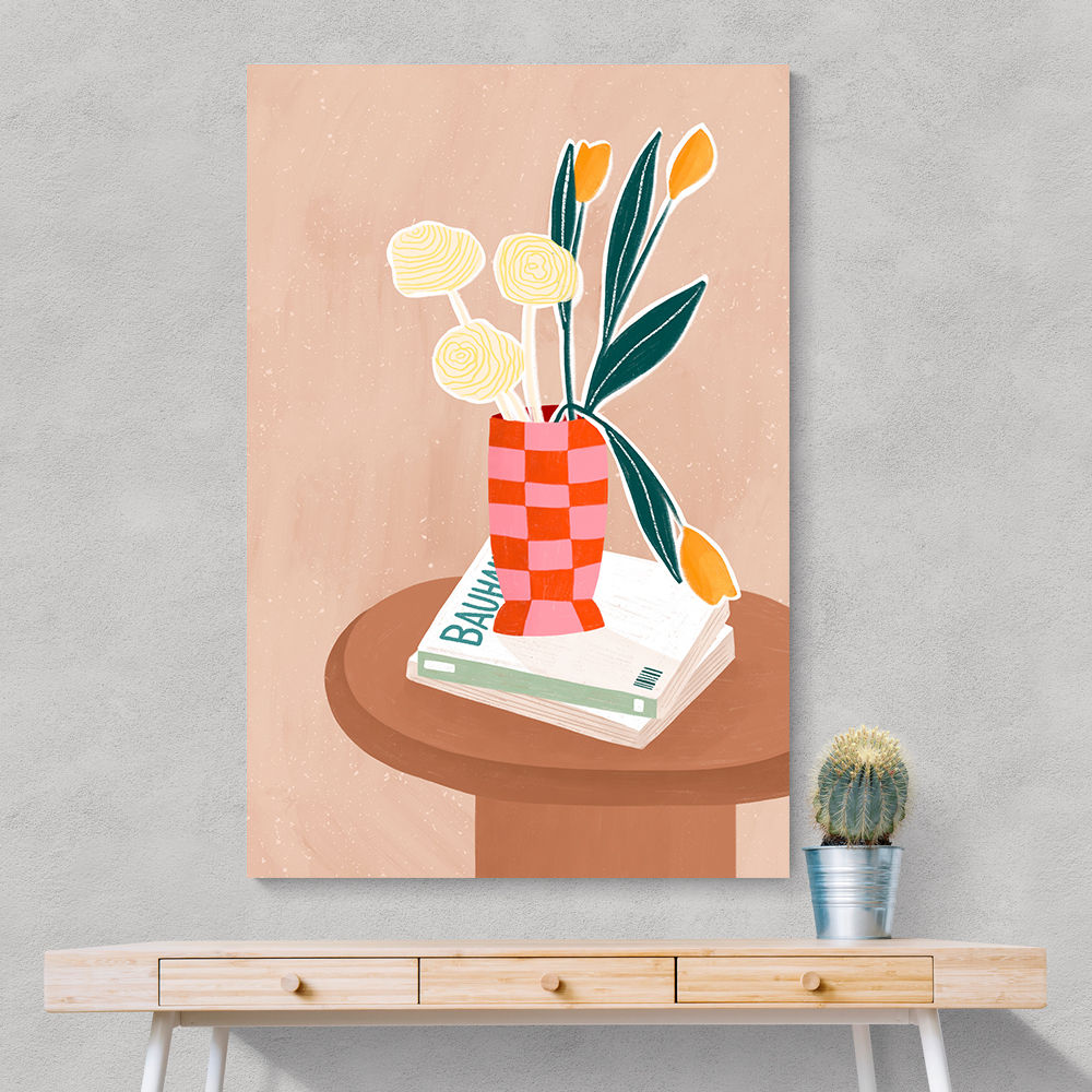 Flower With a Checkered Red Vase