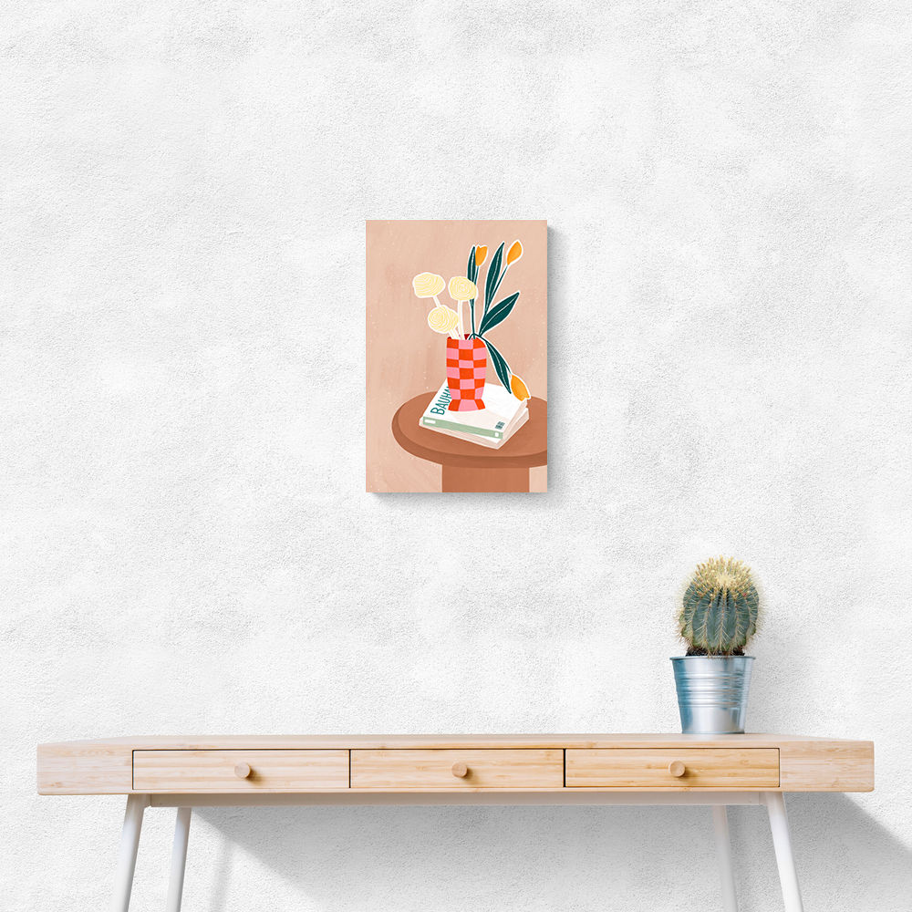 Flower With a Checkered Red Vase