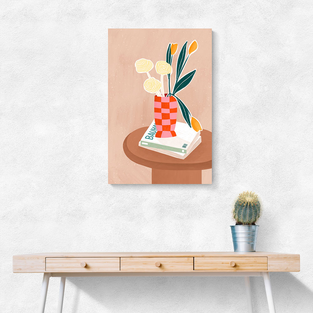Flower With a Checkered Red Vase