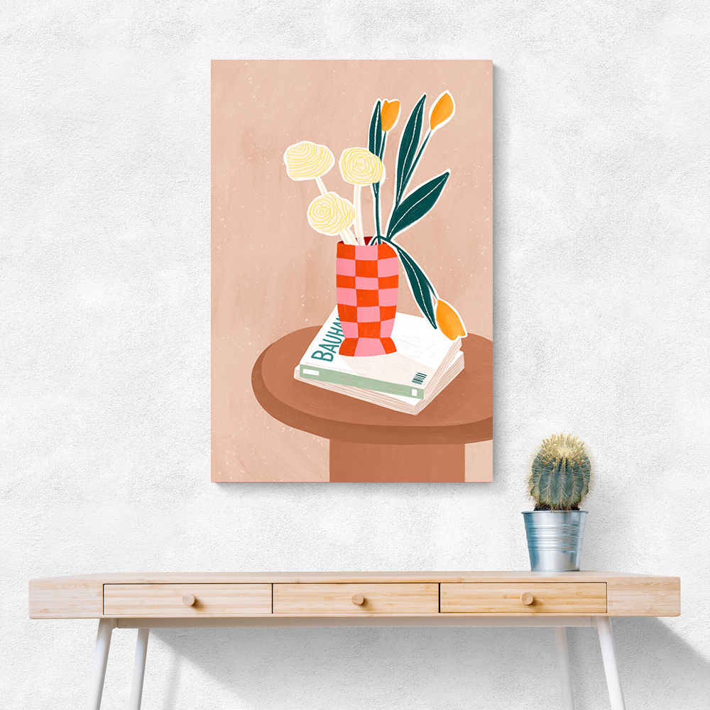Flower With a Checkered Red Vase