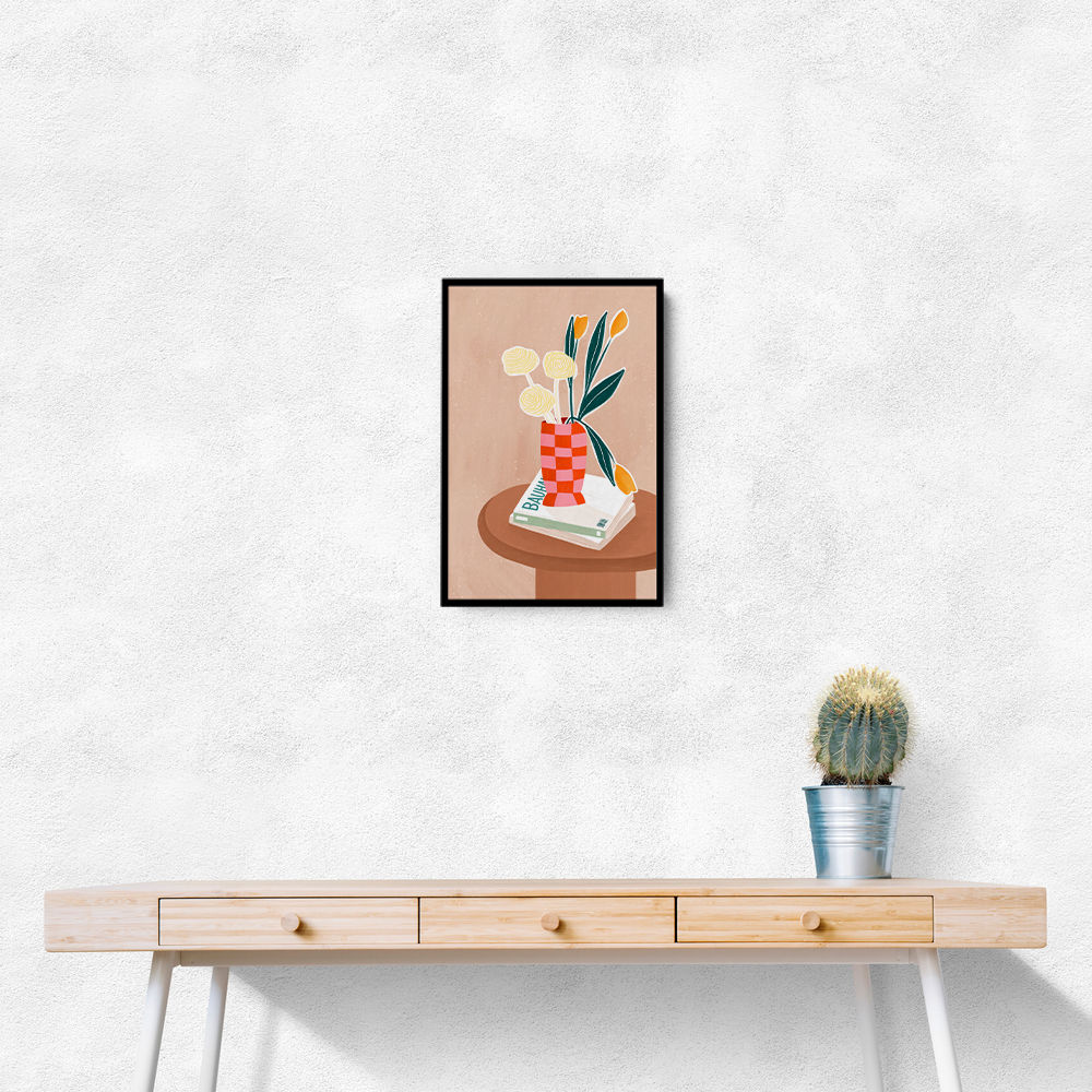 Flower With a Checkered Red Vase