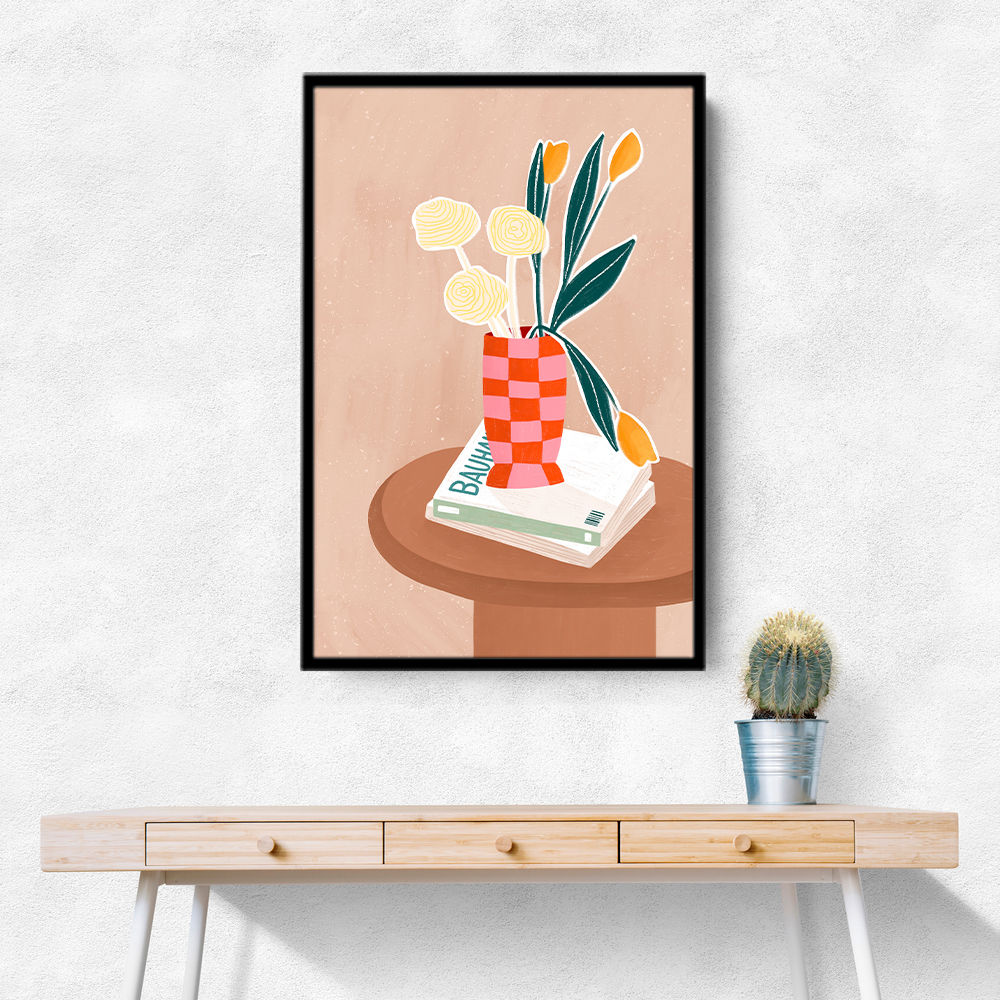 Flower With a Checkered Red Vase