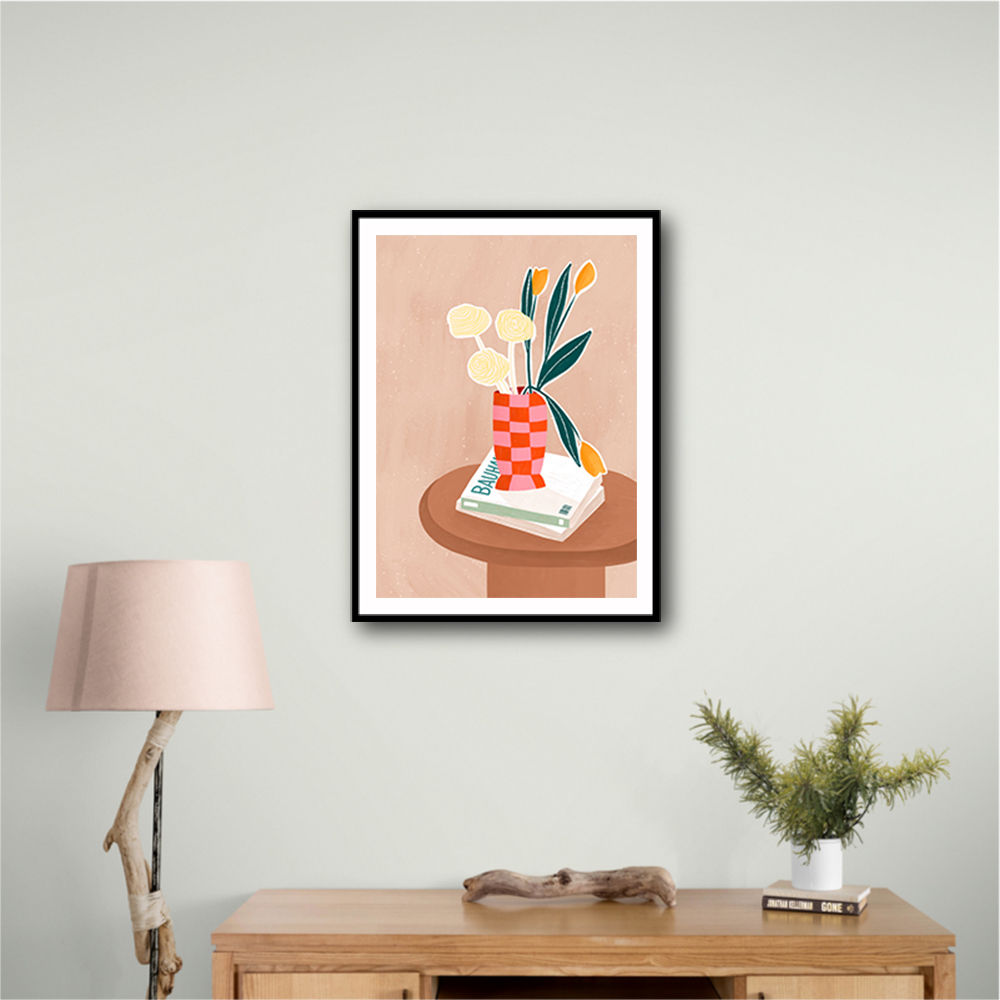 Flower With a Checkered Red Vase