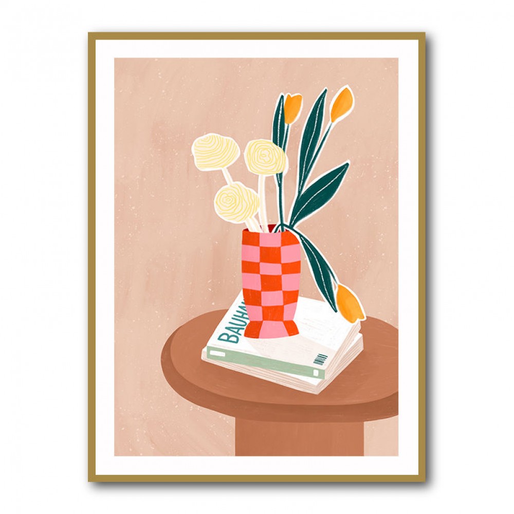 Flower With a Checkered Red Vase
