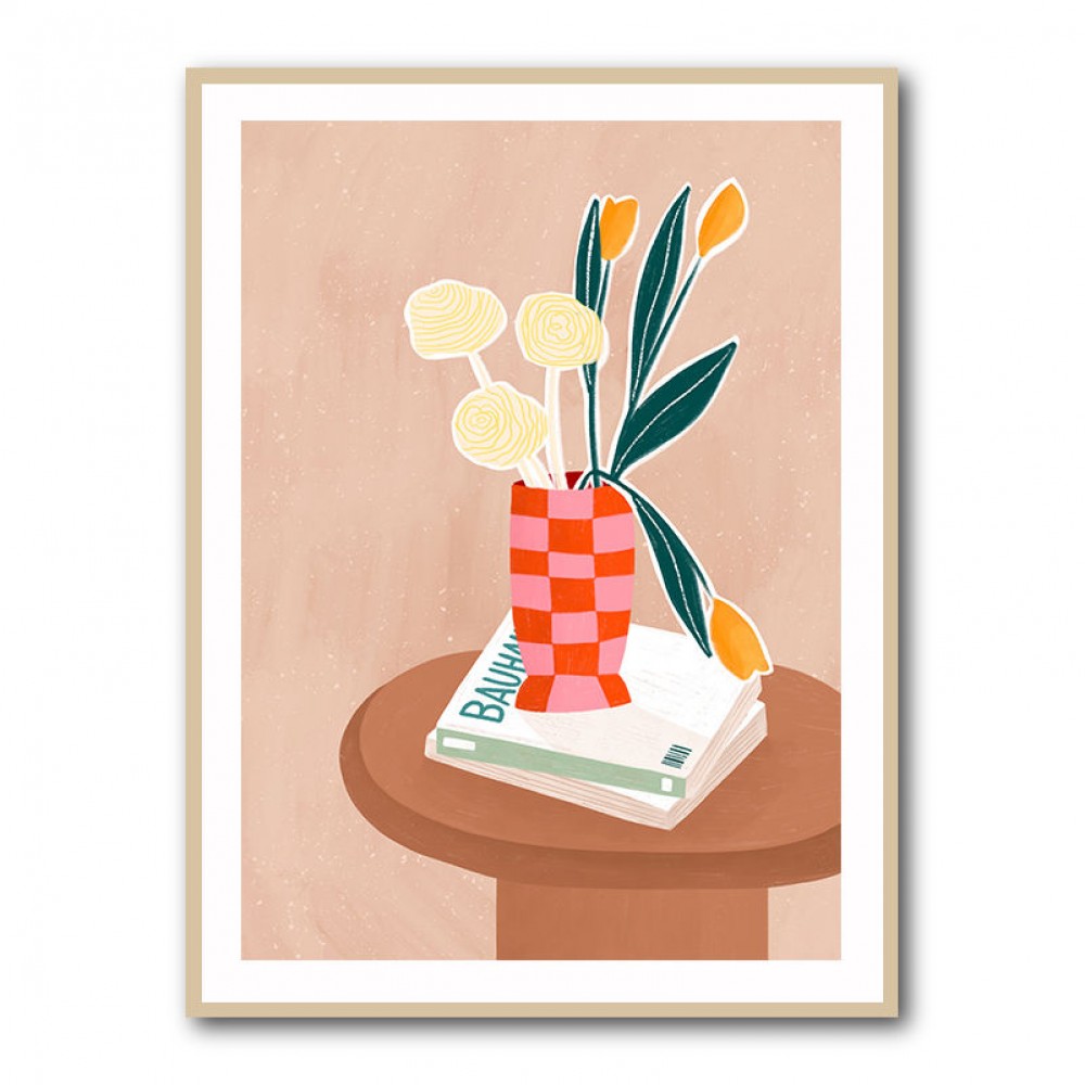 Flower With a Checkered Red Vase