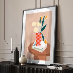 Flower With a Checkered Red Vase