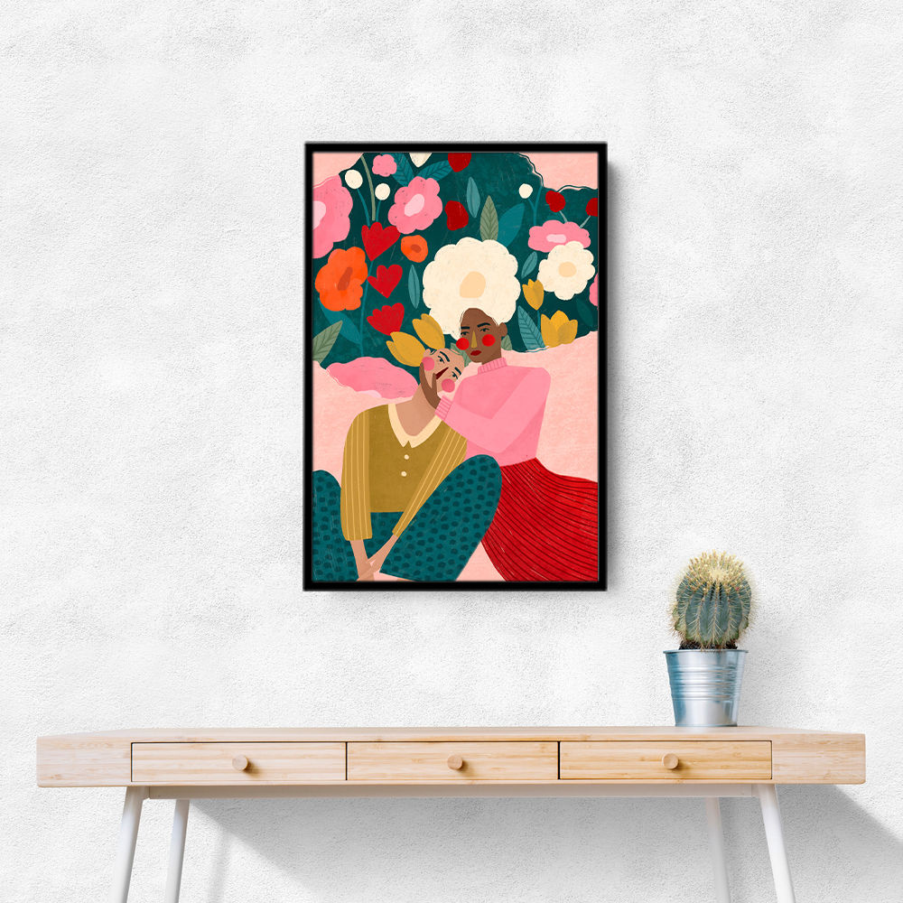 Embracing Couple  In Floral Embrace