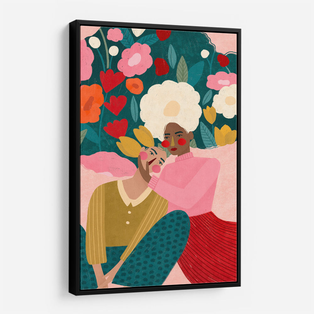 Embracing Couple  In Floral Embrace