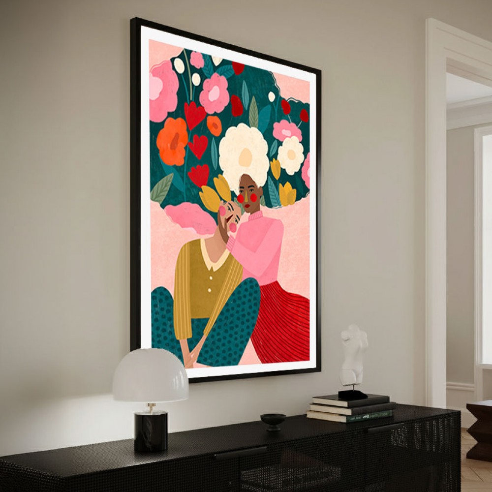 Embracing Couple  In Floral Embrace