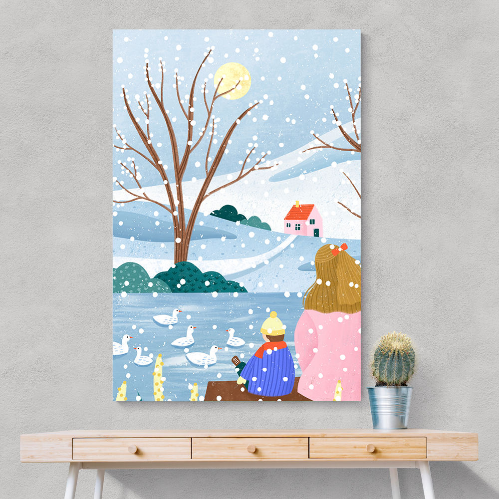 Mother and Child At Winter Lake