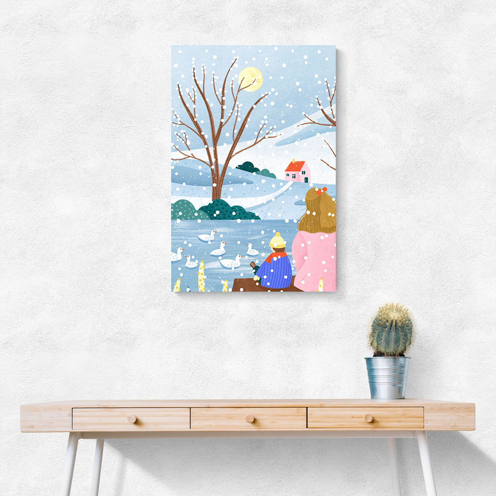 Mother and Child At Winter Lake