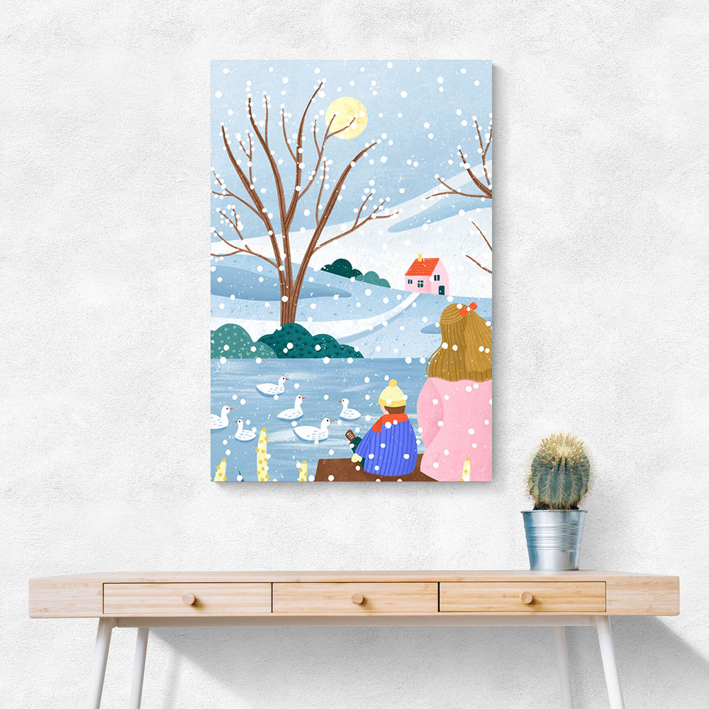 Mother and Child At Winter Lake