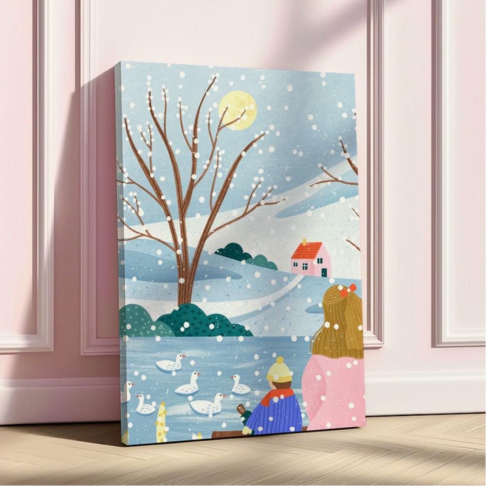 Mother and Child At Winter Lake