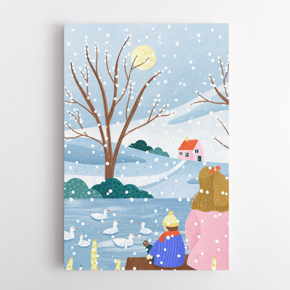 Mother and Child At Winter Lake