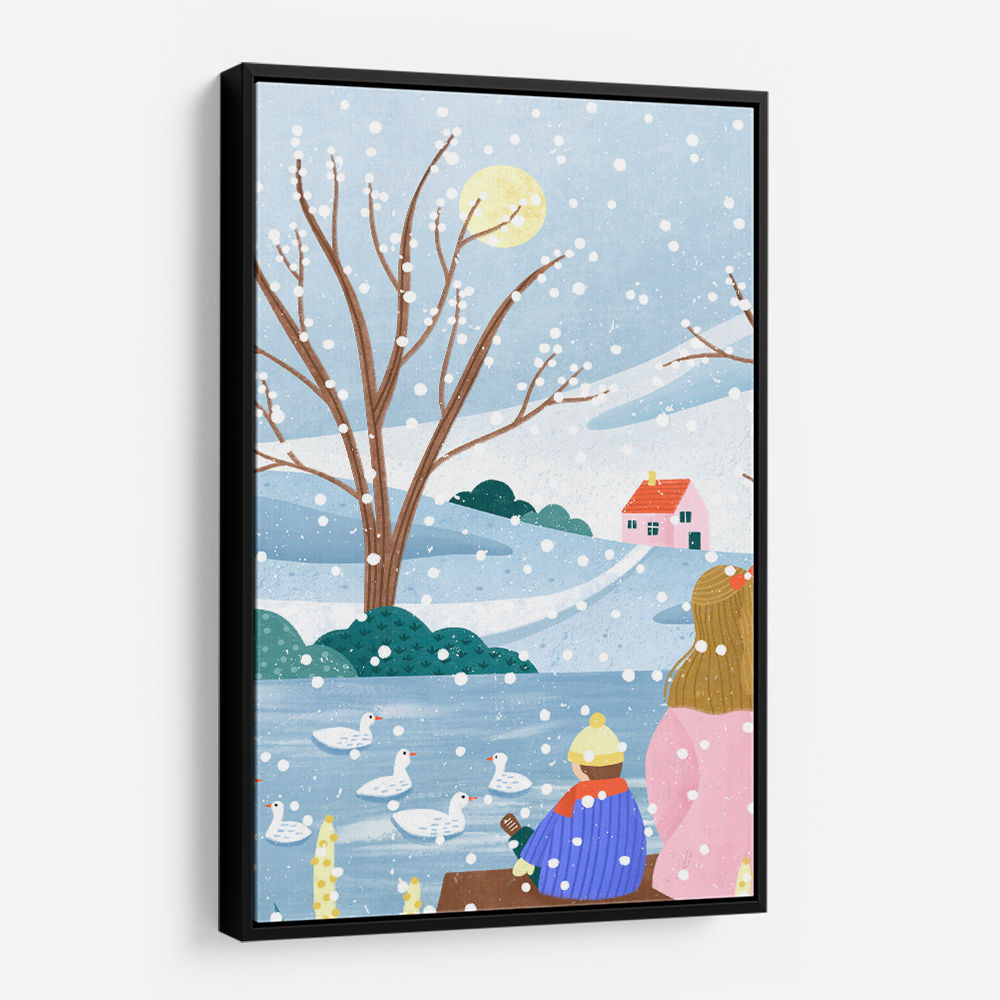 Mother and Child At Winter Lake