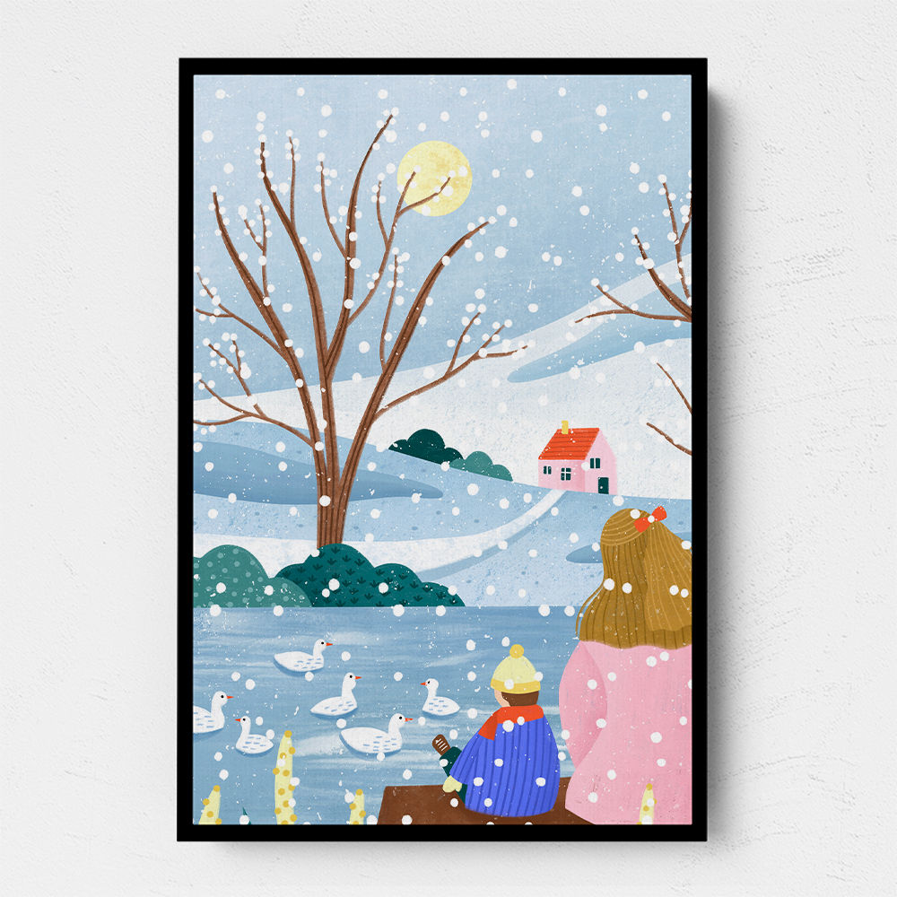 Mother and Child At Winter Lake