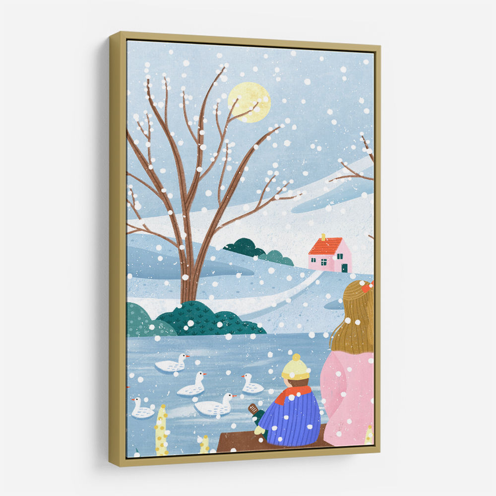 Mother and Child At Winter Lake
