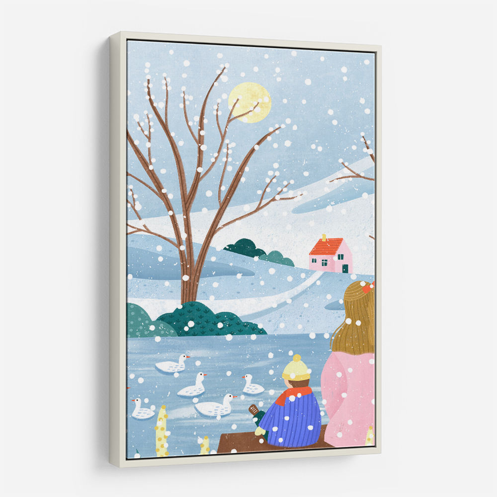 Mother and Child At Winter Lake