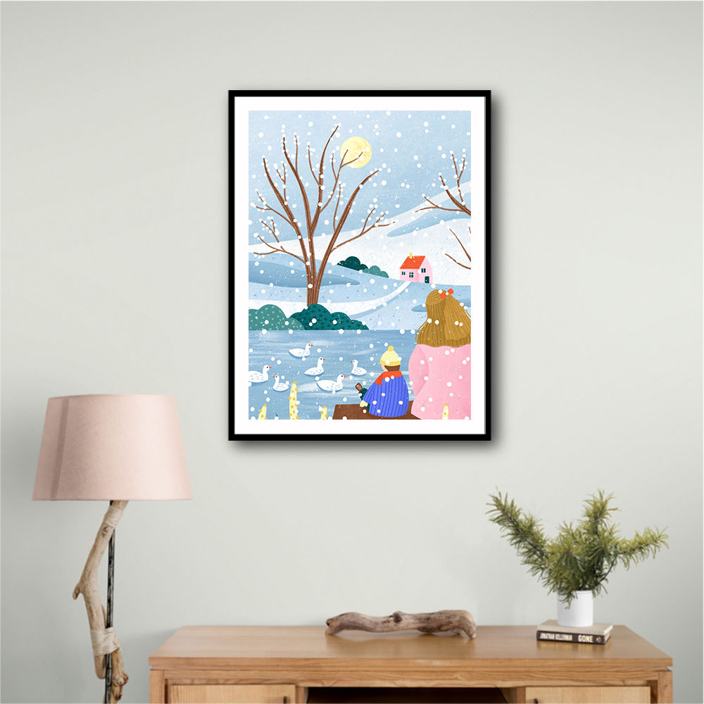 Mother and Child At Winter Lake