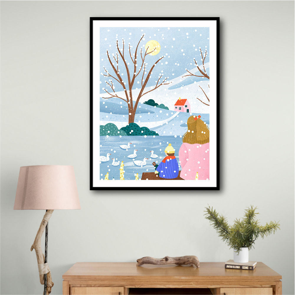 Mother and Child At Winter Lake
