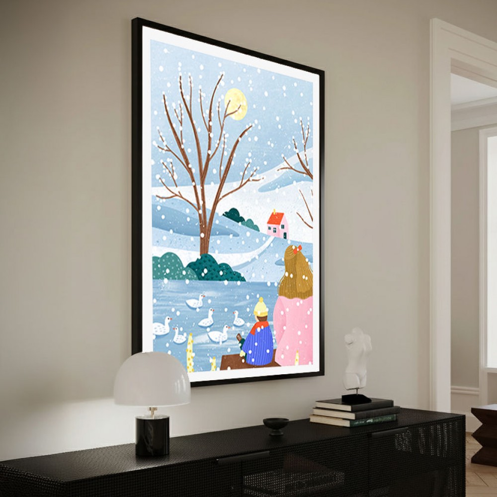 Mother and Child At Winter Lake