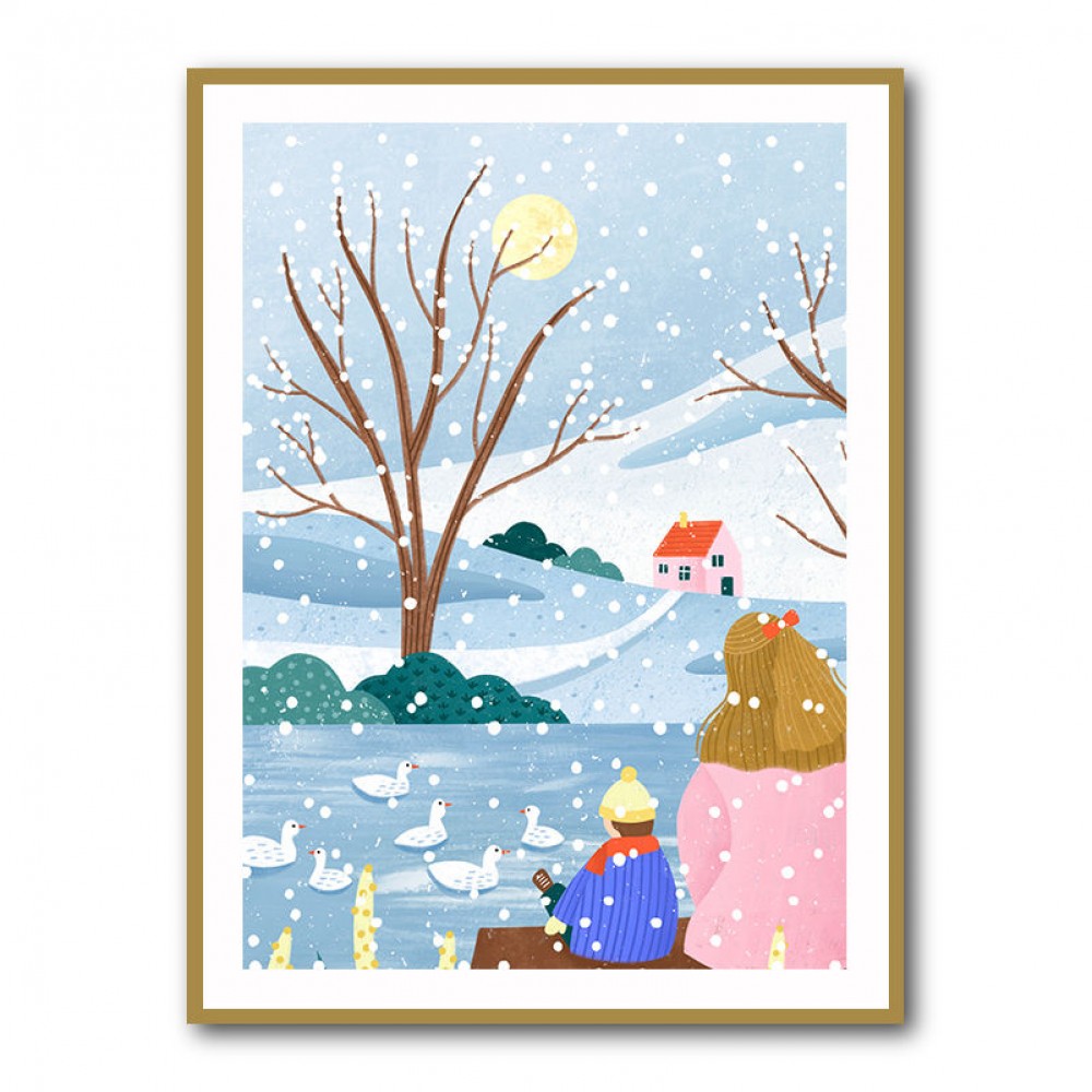 Mother and Child At Winter Lake